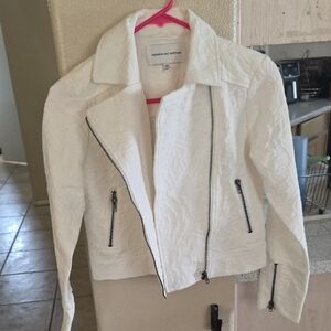 cupcakes & cashmere White Textured Moto Jacket with Contrast Zippers